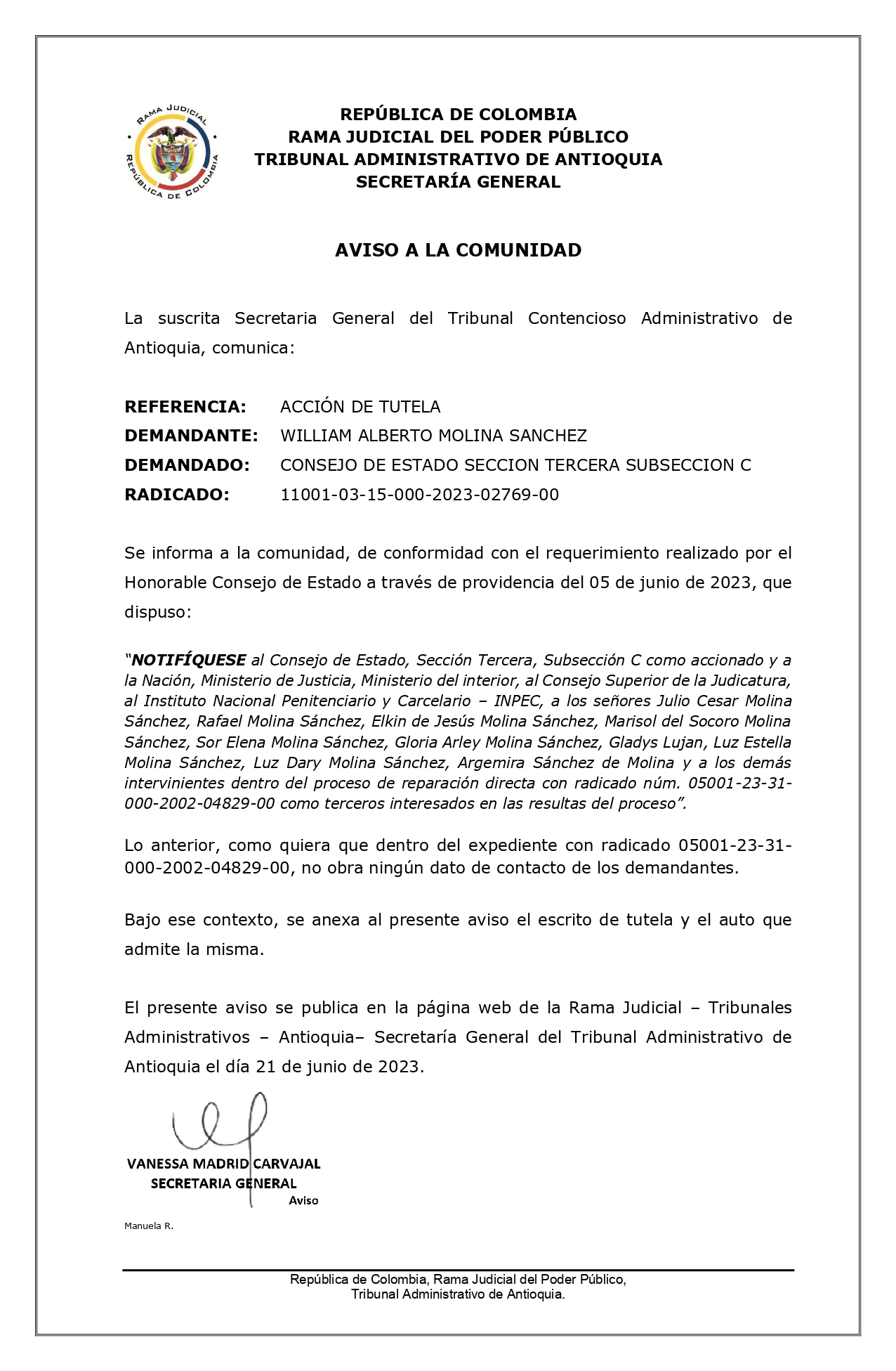 AVISO A LA COMUNIDAD - CARGANDO