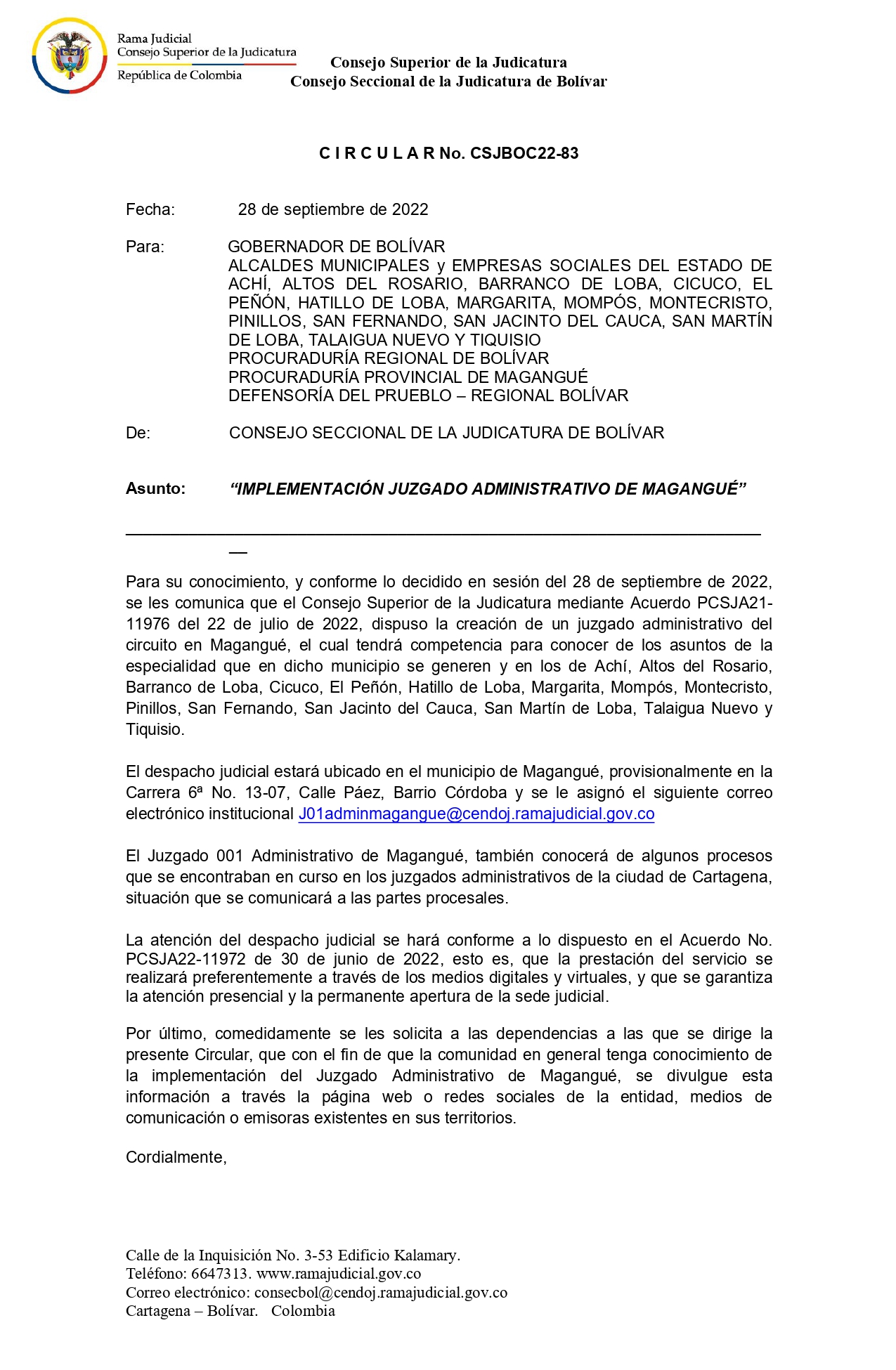 Circular No. CSJBOC22-83